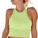 AngiMelo Workout Tops for Women Longline Sports Bras Racerback Ribbed Tank Top with Built in Bra Yoga Crop Athletic, L