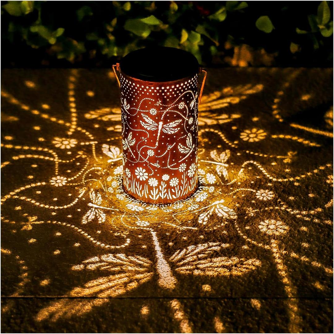 Mothers Day Gifts for Mom Dragonfly Solar Lanterns Outdoor Waterproof Hanging Solar Lights Dragonfly Gifts for Women Men Metal Decorative LED Lanterns for Yard, Patio, Lawn, Pathway, Garden Decor