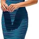 PRETTYGARDEN Summer Off The Shoulder Ruched Bodycon Dresses Sleeveless Sexy Party Club Midi Dress (S, Blue)