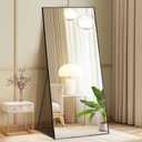DUMOS 64"x21" Full Length Mirror with Stand, Full Body Floor Mirror | Free Standing or Wall Mount, Nano Glass Aluminum Frame, Hanging or Leaning, Modern Simple Home Decor, Black