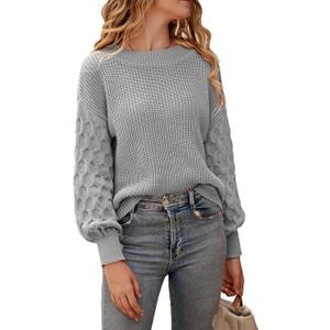 PRETTYGARDEN Women's Fall 2026 Pullover Sweater Casual Long Sleeve Loose Chunky Knit Tops Blouse Winter Fashion Clothing (Gray)