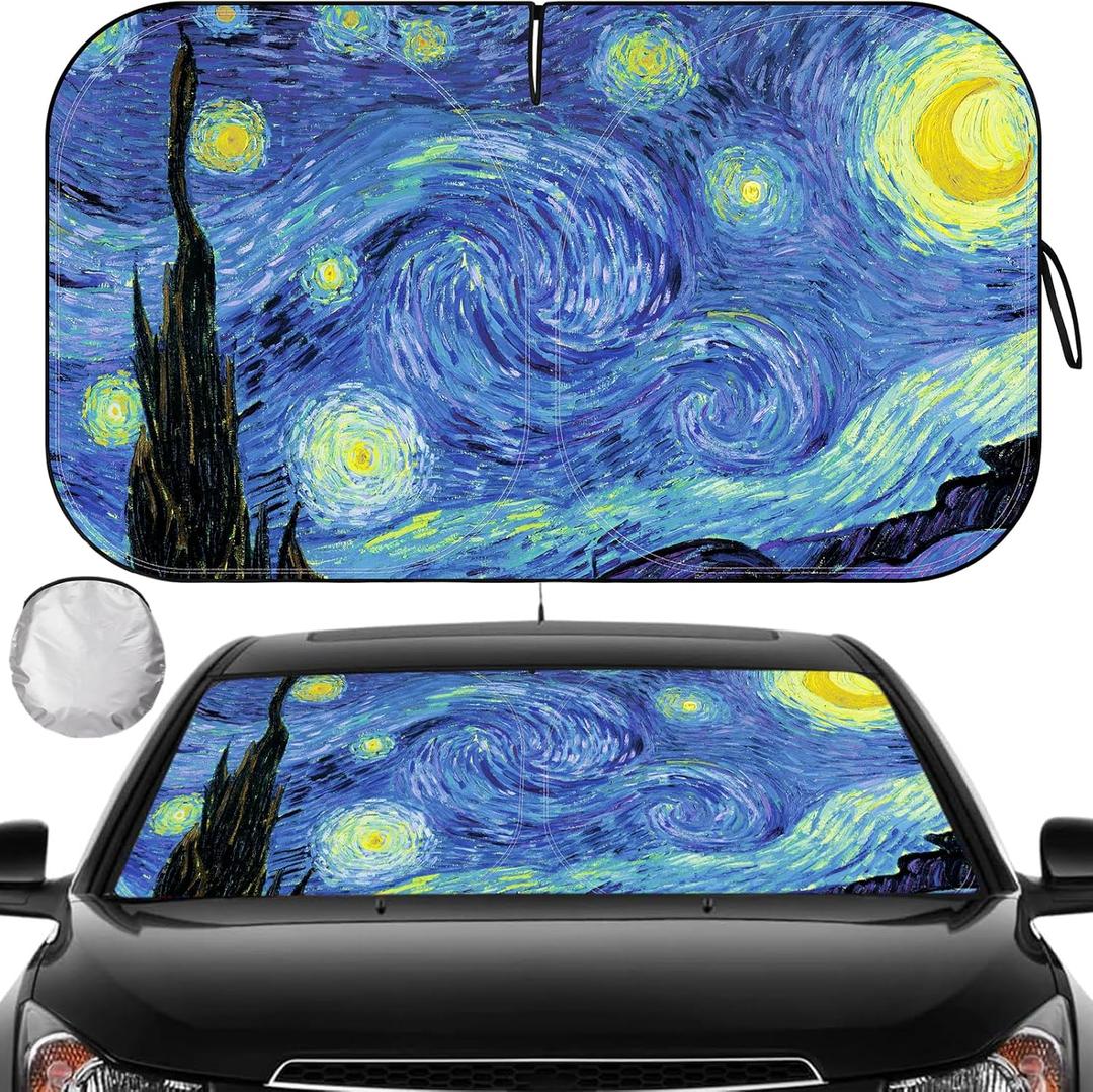 Windshield Sun Shade, Car Sun Shade Windshield Blocks UV Rays, Keep Car Interior Cool, Front Foldable Windshield Sunshade for Hatchback, Truck, SUV, MPV (Starlit sky(55"x32"))