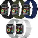 Nylon Apple Watch Bands Unisex - iWatch 1/2/3/4/5/6/7/8/9/SE/Ultra 2 Bands for 38mm/40mm/41mm/42mm/44mm/45mm/49mm - Variety Multipack 1-8 (Pack O: Black, White, Navy Blue, Army Green, Gray)
