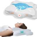 Memory Foam Pillows, Cervical Pillow for Neck and Shoulder Pain Relief, Ergonomic Contour Bed Pillow, Soft for Side Sleep Stomach Sleeping and Back Sleeper (Queen Size-24.8''Lx14.96''Wx5.78''H, Sky Blue)