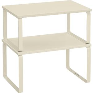 Cabinet Organizer Shelf, Set of 2 Kitchen Counter Shelves, Kitchen Storage, Spice Rack, Stackable, Expandable, Metal and Engineered Wood,  UKCS020X01