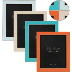 VIOLABBEY 8x10 Picture Frames Set of 4, Colorful Photo Frame of Modern Style, High Definition Tempered Real Glass, Wall mounted or Tabletop Display (Blue+light blue+orange+apricot)