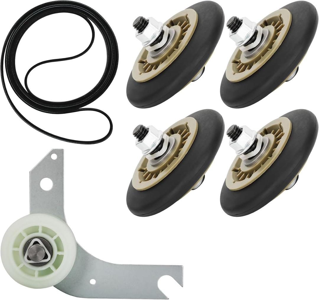 Upgraded Dryer Repair Kit for Electrolux Frigidaire Dryers,Includes 137315300 Dryer Belt,134715900 Drum Support Rollers (4 Pack),134793500 Idler Pulley,More Fits Models in Figure 7