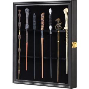 Grhonior 7 Wands Display case Universal Wizard Magic Wand Stand Wall Mount Lockable Wood magiquest Wand Vertical Hanging Holder Box Rack for Wand Collection (Small)