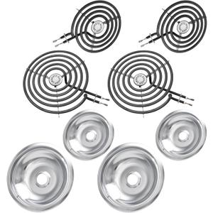 MP22YA Electric Stove Burner Element Replacement Set & W10290350 W10290353 4 Pack Silver Drip Pans - Perfectly Fit Whirlpool Electric Range Stove Top