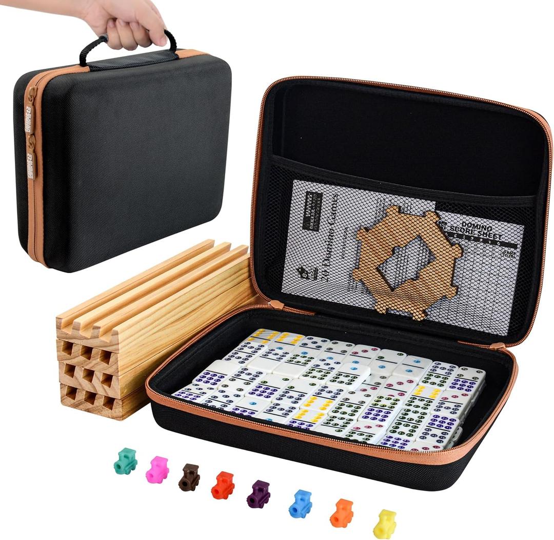 Bucher&Rossini Dominoes Set Double 12 with 4 Racks for Adults Kids, Mexican Train Domino Set Double Twelve, Mexican Train Dominos (Double 12 Dots)