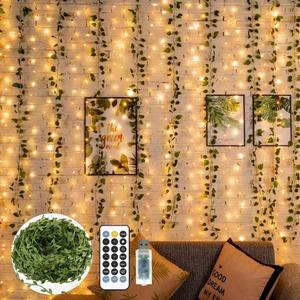 Twinkle Fairy Lights 66ft with Artificial Vines,Decorative Indoor Leaves for Boho Room Decor, String Lights Indoor, Wall Decor for Christmas Tree Wedding Party (66ft Led Lights with Vines)