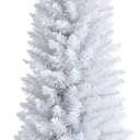 Goplus 5FT Pencil Christmas Tree, Artificial Slim White Christmas Tree with 240 PVC Needles & Folding Metal Stand, Unlit Xmas Tree for Home Office Shops Hotels Decoration