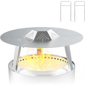 FirePit Heat Diffuser for Solo Stove Bonfire 19" Accessories Portable Stainless Steel Heat Deflector Replacement Parts for Solo Stove Bonfire 2.0 with Carrying Handles and Support Legs