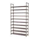 LANTEFUL Tall Shoe Rack 10 Tier Shoe Organizer Large Shoe Shelf with 18 Hooks Storage for 50 Pair Sneaker and Boot, Stackable Vertical Shoe Rack Organizer for Closet, Entryway, Bedroom, Brown