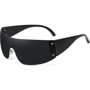 Trendy Rimless Star Y2K Sunglasses for Women Men Shield Oversized Wrap Around Frameless Sunglasses UV400 Protective