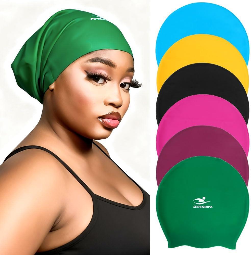 Swim Cap,Large Silicone Waterproof Swimming Cap for Women & Girls with Long Hair,Braids,Dreadlocks, Locs,Weaves, Hair Extensions, Curls & Afros, Comfortable for Pool, Beach & Training (Green, S)
