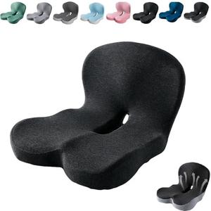 Celinva Orthopedic Cushion,Ergonomic Memory Foam L-Shaped Integrated Seat Cushions with Adjustable Strap,Ultra Breathable Non-Slip Design for Office Chair,Car,Wheelchair (Black)