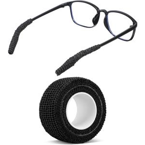 Glasses Ear Cushion Bandage, Anti-Slip Eyeglass Temple Tips Breathable Self-Adhesive Eyewear Arm Pads Soft Knitting Cotton Glasses Ear Cushion Eyeglasses Temple Tips Sleeve Comfortable Elastic Black
