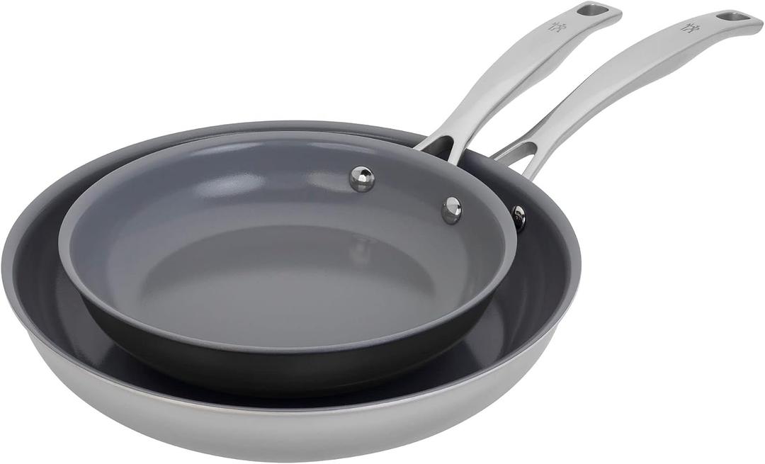 HENCKELS Clad H3 2-pc Induction Ceramic Nonstick Frying Pan Set, 8-inch Fry Pan and 10-inch Fry Pan, Stainless Steel, Durable and Easy to clean