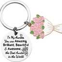 Siopue Aunt Birthday Gifts from Niece Nephew Auntie Inspirational Keychain for Women Aunty Christmas Gifts for Aunts Auntie Encouragement Keychains for Women (Silver, S)