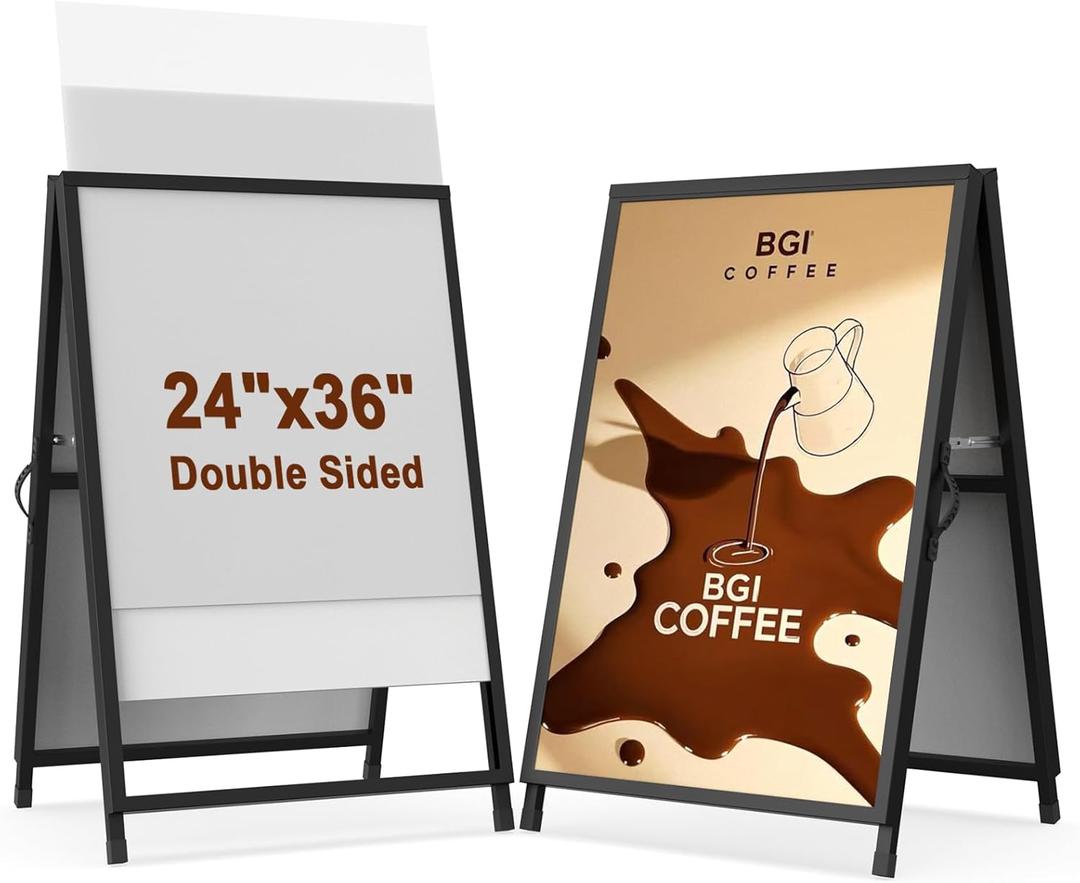 24x36 Inches A-Frame Sidewalk Sign, Portable Double-Sided Slide-in Sidewalk Sign Stand, Metal Sandwich Board including 2 Anti-Glare Covers & Corrugated Boards, Poster Holder, Display Stand for Business Outdoor