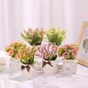 LUEUR 6Pcs Artificial Flowers with Ceramic Pot Fake Flower Arrangements Small Faux Spring Flowers in Vase Spring/Summer Decor, Centerpiece Table Decorations for Easter Home Office Shelf