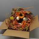 Jobflower Fall Wreaths for Front Door 24 Inch  Autumn Sunflower and Pumpkin Wreath for Halloween, Thanksgiving, Farmhouse Indoor Outdoor Wall or Porch Decor