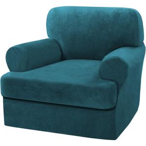 H.VERSAILTEX Sofa Cover 2 Piece T Cushion Armchair Slipcovers Velvet Couch Cover Furniture Protector Stretch T Cushion Sofa Covers for 1 Cushion Couch with 1 Individual T Cushion Covers, Deep Teal Size: 1 Cushion Armchair