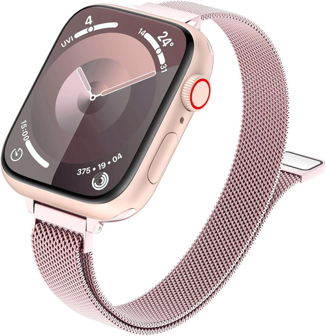 MARGE PLUS Slim Milanese Loop Compatible with Apple Watch Band for women 41mm 41mm 38mm 42mm 46mm 45mm 44mm, Stainless Steel Magnetic Mesh Strap work on iWatch Series 11 10 9 8 7 6 5 4 3 & SE 3 2 1