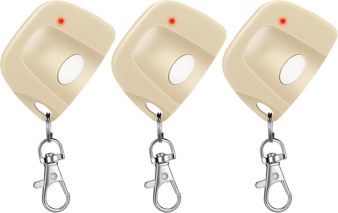 Kingdder 3 Pieces Gate Opener Remote Compatible with Multicode 300mhz 10 Dip Switch 3089 3060 3070 Garage Door Opener Remote Control with Keychain(Beige, White)