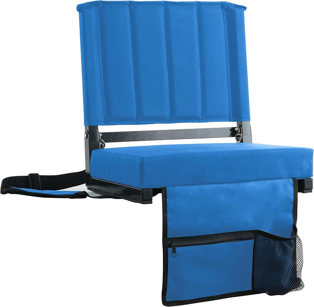 SPORT BEATS Stadium Seats with Back Support Bleacher Chairs with Back and Cushion Thick Padded Bleacher Seats Includes Shoulder Strap (Blue)