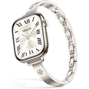 Missair Slim Bands Compatible with Apple Watch 38mm 40mm 41mm 42mm 44mm 45mm 46mm 49mm for Women, Thin Bracelet Dressy Designer Stainless Steel Metal Strap for iWatch Series 11 10 9 8 7 6 5 4 SE Ultra