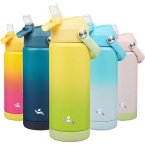 Insulated Water Bottle with Straw Lid,18 oz Stainless Steel Vacuum Metal Bottle with Silicone Handle,Lime