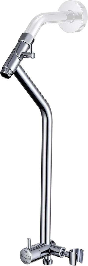 G-Promise All Metal Shower Diverter with Low Holder, Extended 13.5 Inch, 3-Way Diverter Valve with Pause Mode for Handheld and Fixed Shower Heads  4-Setting Replacement Part (Chrome)