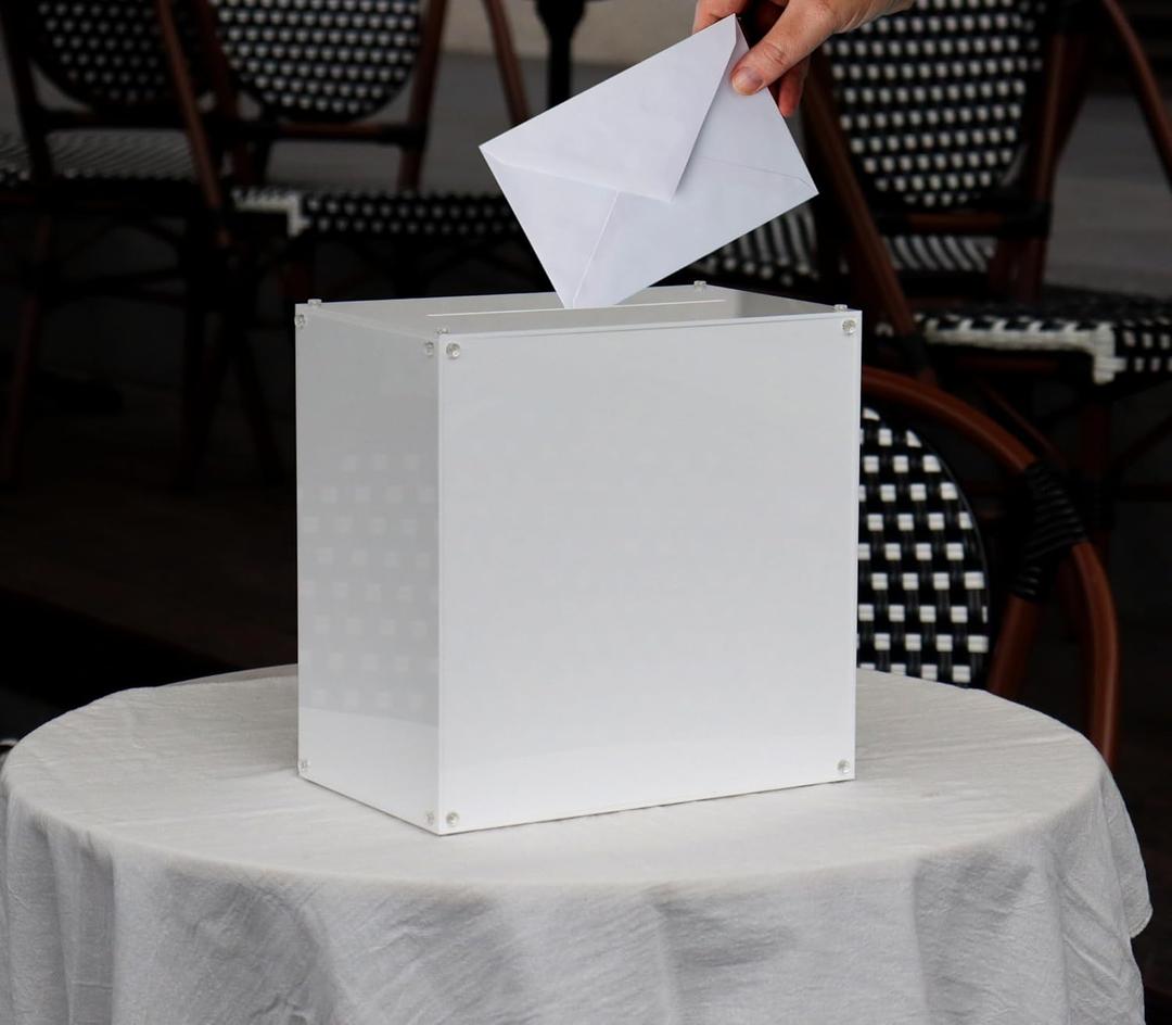White Acrylic Wedding Card Box with Slot, DIY Large Card Box with Assembly Parts, Party Cards Receiving Box for Birthdays, Graduation & Baby Shower, Easy for Traveling(10x10x6.18)