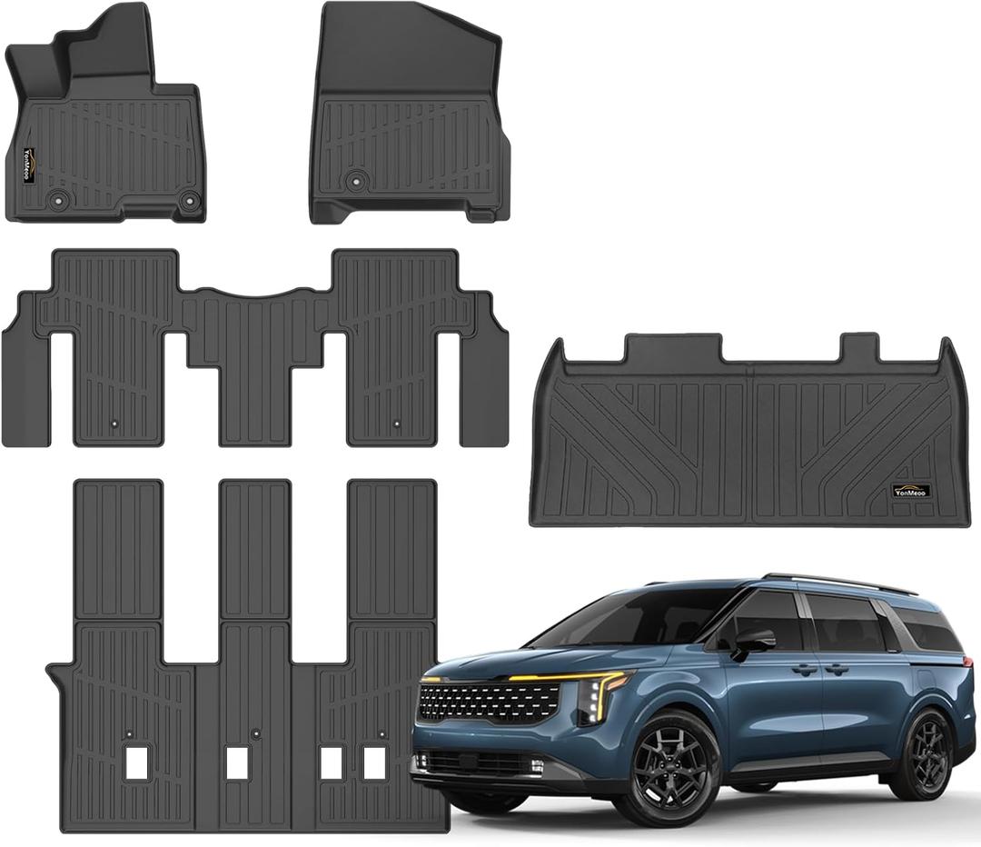 Floor Mats & Cargo Liner Custom for Kia Carnival 2025 Hybrid MPV 8 Seats (NOT for Pure Fuel & Prestige Models) All Weather TPE Rubber Floor Liners Automotive Trunk Mat for Carnival Hybrid Accessories