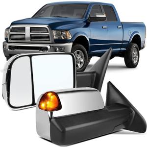 OCPTY Tow Mirrors For 2011-2015 For Dodge For Ram 1500 2011-2015 For Dodge For Ram 2500/3500 2010 For Dodge For Ram 1500/2500 With Power Heated Turn Signal Light Tow Mirrors, 58 cm x 26 cm x 39 cm