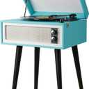 Standing Record Player with Legs, 3 Speed Vinyl LP Player Bluetooth Vintage Turntable with Built-in Speakers USB Input& Recorder, RCA Out, AUX in, Turquoise