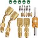 R410a Adapter for Mini Split System, Charging Vacuum Port Adapter, 5/16 Female 1/4 Male Flare, Valve Core Remover, r134a Hose Gaskets, 5V1 Valve Cores, for HVAC and Refrigeration Service