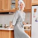 Ekouaer Women Kimono Robe 3/4 Sleeves Loungewear Dress Knee Length Sleepwear Pockets Housecoat Short Bathrobe S-XXL (M)