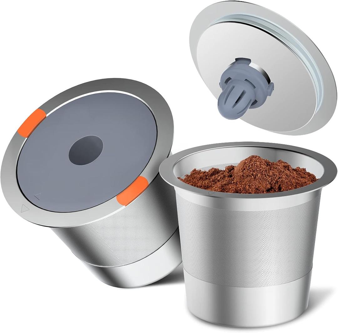 Noalto Reusable K Cups and Coffee Pods,Universal stainless steel k Cups for Keurig 2.0 and 1.0 Coffee Makers machine(2pack) (2 PACK)