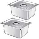 Mifoci 2 Pack Stainless Steam Hotel Pan with Lid, 1/2 Size x 6 Inch Deep Steam Table Pan Restaurant Supplies Reusable Anti Rust Catering Storage for Home, Party, Restaurant, Hotel, Buffet