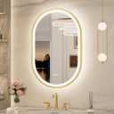 Keonjinn Oval LED Bathroom Mirror 24x36 Inch, Gold Beveled Metal Frame, Frontlit & Backlit Bathroom Mirror with 3 Color Tempurature, Dimmable Lighted Mirrors for Wall with Anti-Fog, HD Tempered Glass