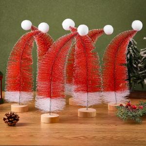 Soulchen 6 Pcs Christmas Santa Hat Tree Red Mini Christmas Tree 12'' Small Tabletop Trees Elf Hat Whimsical Holiday Red Artificial Xmas Table Decorations for Home Office Tabletop Party Holiday
