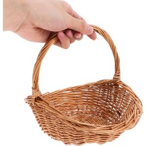 Kisangel Wicker Basket with Handle, Light Brown Woven Harvest Basket for Picnics, Storage, Organizing, Easter, Outdoor Activities, 8. 66 X 7. 87 X 7. 08 Inch