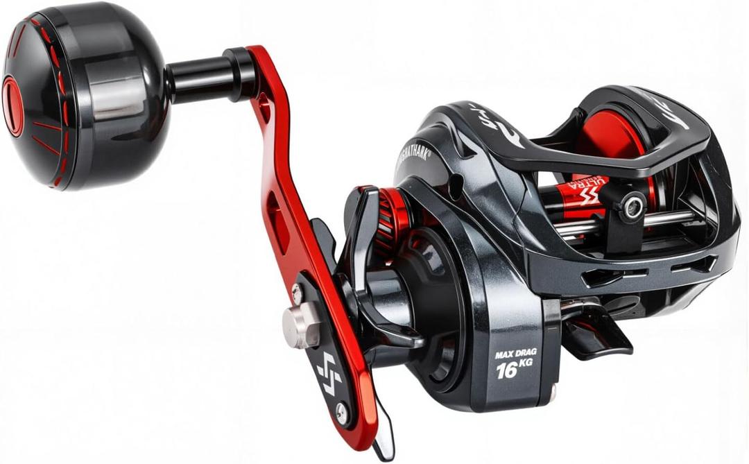 Sougayilang Baitcaster Fishing Reel, 400 Size with 35lbs Max Drag 6.3:1 Gear Ratio, Low Profile Casting Reel, Large Line Capacity for Musky Catfish (Right Handed)