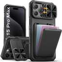 SSLOTSCASE for iPhone 15 Pro Max Case with Card Holder & Kickstand & Slide Camera Lens Cover & Camera Stand & Wallet, MilitaryGrade Heavy Duty Phone Case Cover for iPhone 15 Pro Max 5G 2023, Black
