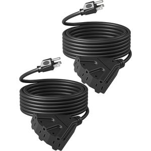 DEWENWILS 25FT Christmas Outdoor Extension Cord, 16/3 SJTW Tri-Tap Power Cable, Weatherproof, Heavy Duty Extension Cord for Holiday Decoration and Landscaping Lights, ETL Listed, Black, 2 Pack