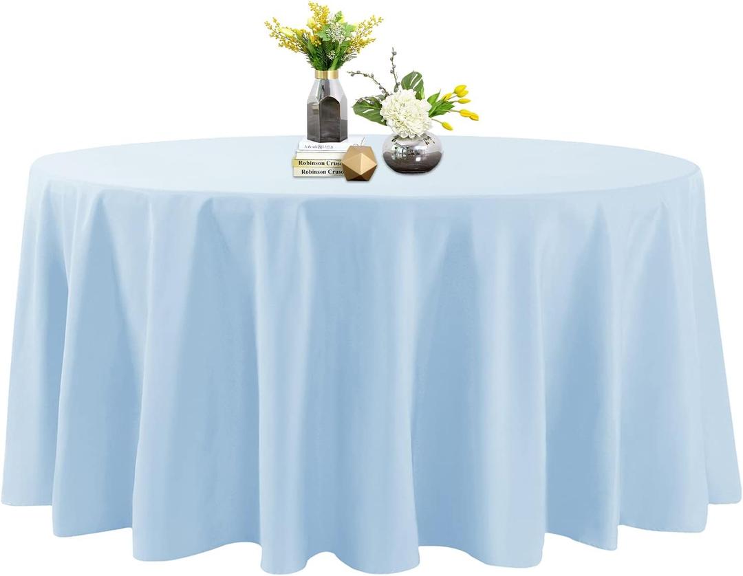 Round Tablecloth - 120 Inch Round Tablecloth - Stain and Wrinkle Resistant Washable Polyester Table Cloth, Decorative Fabric Table Cover for Dining Table, Buffet Parties and Wedding, Blue Mist