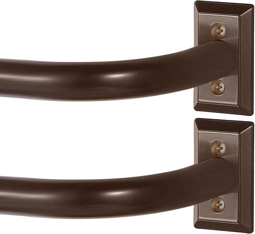 TVWOO Bronze Wrap Around Curtain Rods 2Pack:Blackout Adjustable Window Curtain Rod,Room Darkening Heavy Duty Curved French Metal Single Drapery Rods for Bedroom Kitchen Easy Install, Brown 28-48 Inch